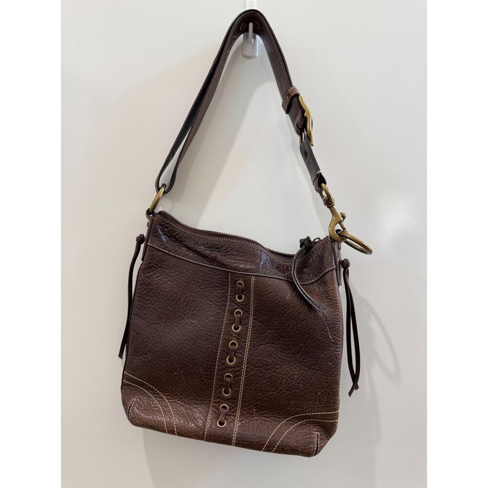 Coach Brown Pebbled Leather Whipstitch Hobo Bag – Brass Hardware